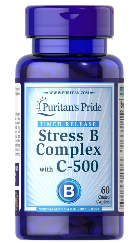 Puritans Pride Stress B Complex with Vitamin C 500 mg Coated Caplets 60 s Puritans Pride