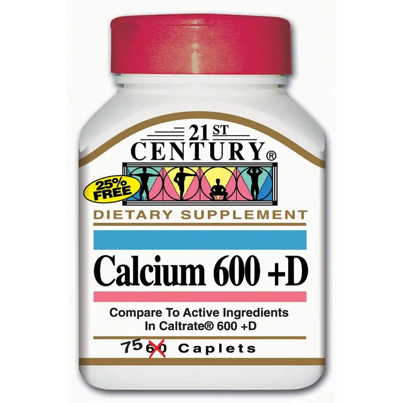 21st Century Calcium 600 + D Caplets For Bone Health, Pack of 75's 21st Century