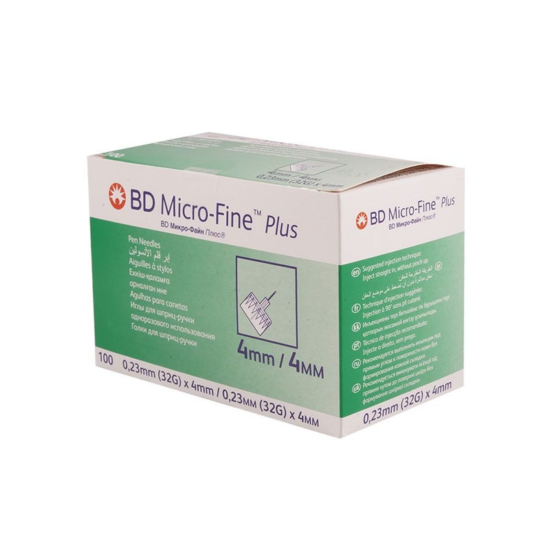 إبرة قلم الأنسولين BD Micro-Fine Plus مقاس 32 جرامًا وقطر 4 مم، 100 إبرة