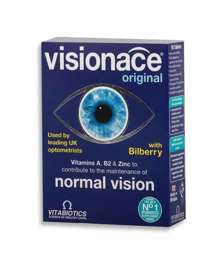 Vitabiotics Visionace Original Eye Supplement Tablets With Bilberry For Normal Vision, Pack of 30's Vitabiotics