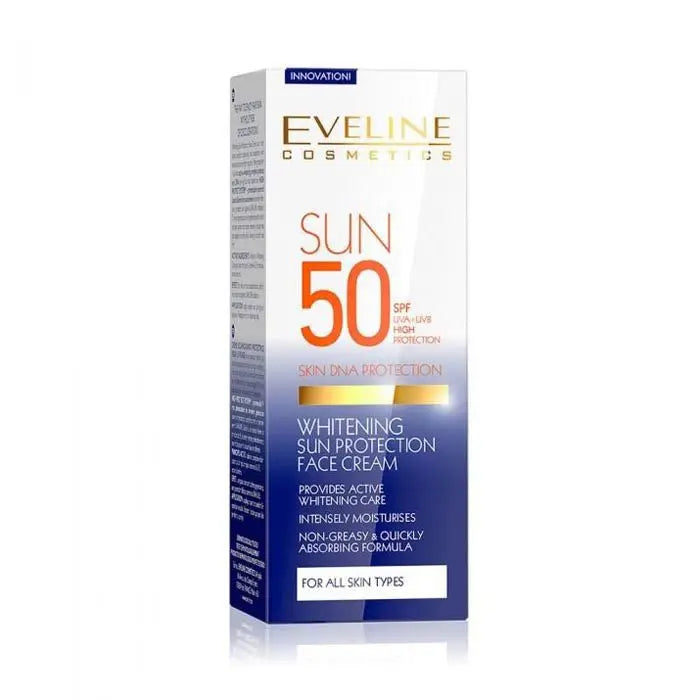 EVELINE COSMETICS Whitening Sun Protection 50 SPF Face Cream Non Greasy And Quickly Absorbing Formula Uva And Uvb High Protection Intensely Moisturizer 30 ml EVELINE