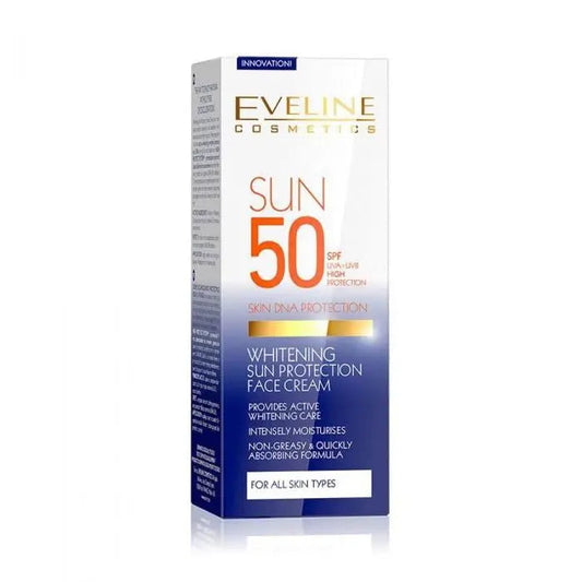 EVELINE COSMETICS Whitening Sun Protection 50 SPF Face Cream Non Greasy And Quickly Absorbing Formula Uva And Uvb High Protection Intensely Moisturizer 30 ml EVELINE