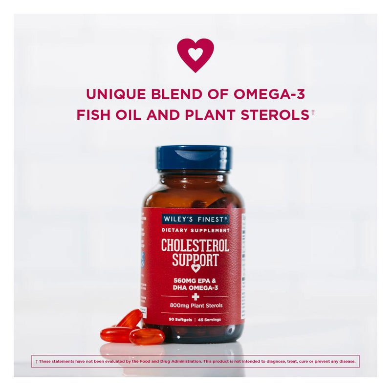 Wiley's Finest Cholesterol Support 560mg Omega 3 Fish Oil Softgels, Pack of 90's