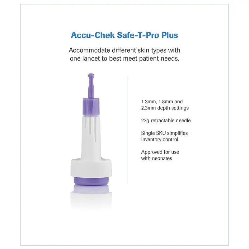 Accu-Chek Safe-T-Pro Plus Sterile Single Use Lancets With 3 Depth Settings, For Neonates, Children & Adults, Pack of 200's Accu-Chek