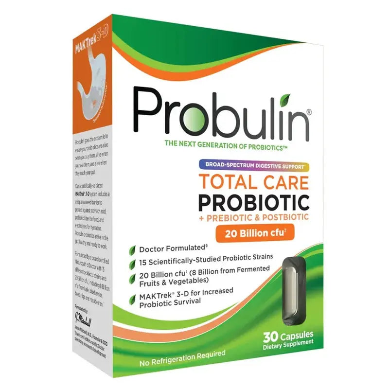 Probulin Total Care Probiotic + Prebiotic and Postbiotic Capsules For Digestive Support, Pack of 30's Probulin