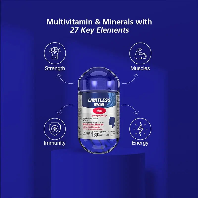 Eva Pharma Limitless Man Max Multivitamins & Minerals Supplement Tablets, Pack of 30's Eva Pharma