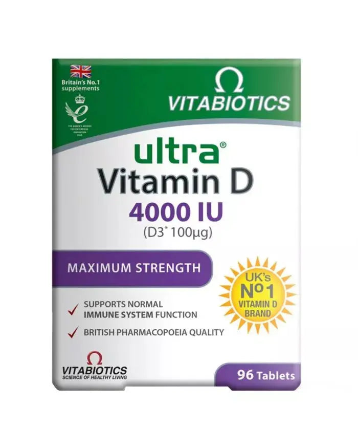 Vitabiotics Ultra Vitamin D3 4000IU Maximum Strength Tablets For Healthy Immune System, Pack of 96's Vitabiotics
