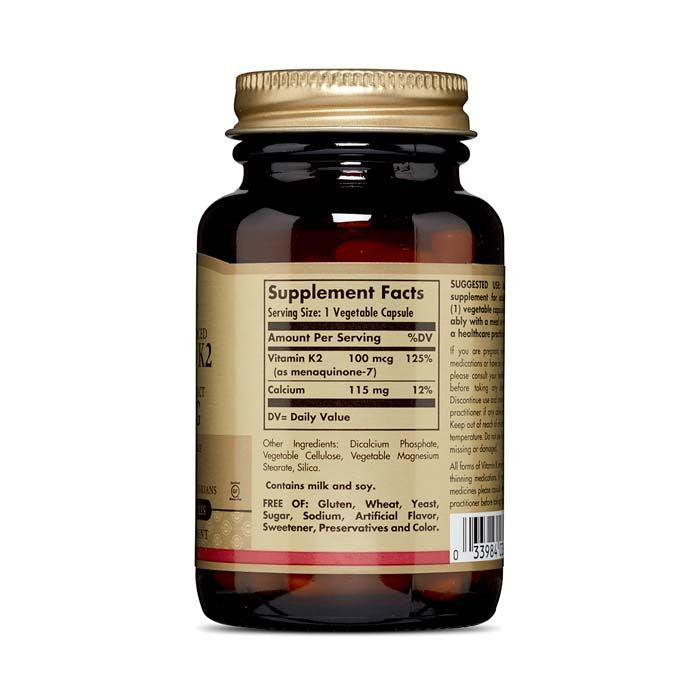 Solgar Natural Vitamin K 2 100mcg Vegetable Capsules Solgar