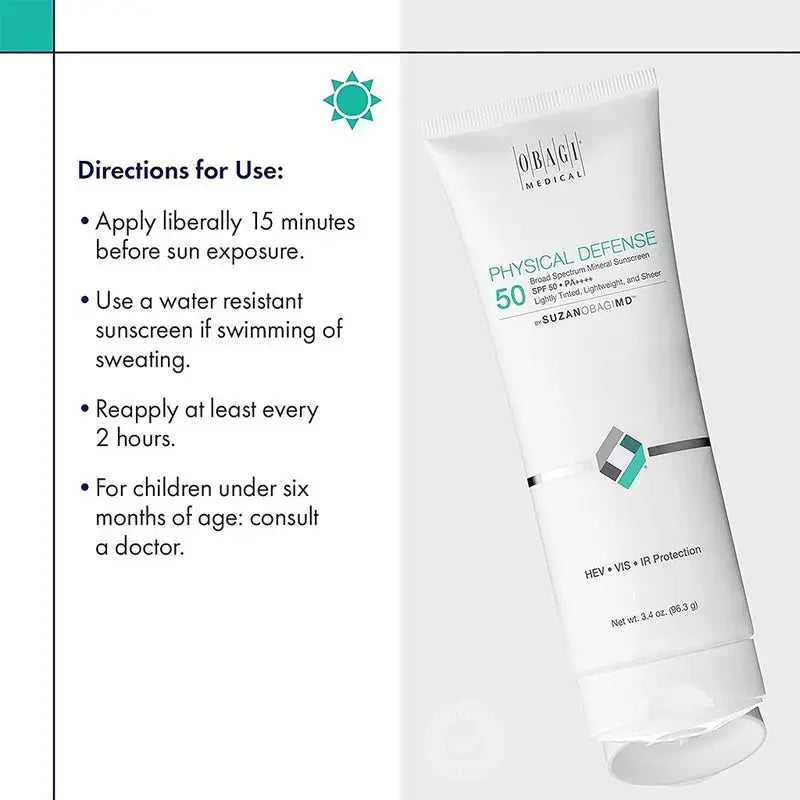 Obagi Medical Physical Defense SPF50 PA++++ Broad Spectrum Mineral Sunscreen Cream Tinted 96.3g Obagi