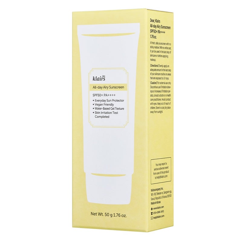 Dear Klairs All Day Airy SPF50+ & PA++++ Sunscreen For All Skin Types 50ml Dear Klairs
