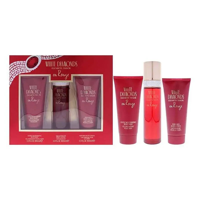 Elizabeth Taylor White Diamonds En Rouge Gift Set For Women - Pack of White Diamonds En Rouge EDP 100ml + En Rouge Body Wash 100ml + En Rouge Body Lotion 100ml Elizabeth Taylor