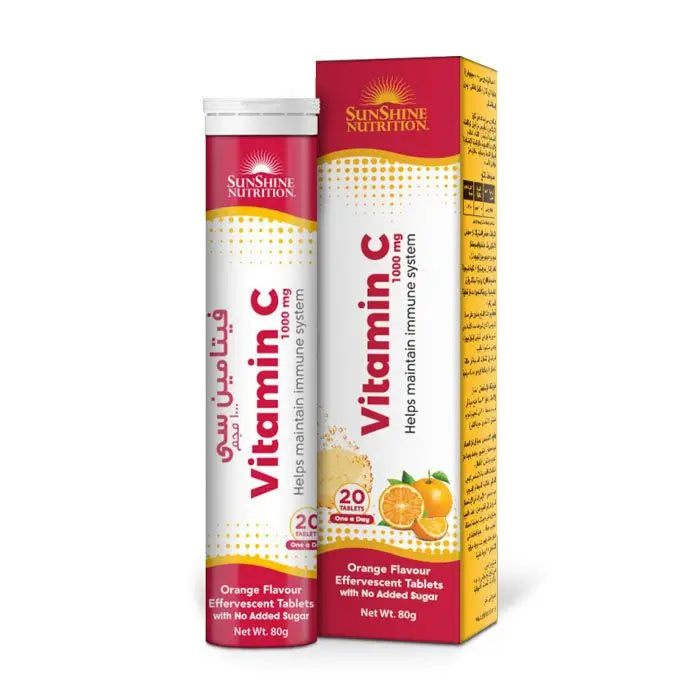 Sunshine Nutrition Vitamin C 1000 mg Orange Flavour Effervescent 20 Tablets - www.plcgcc.com