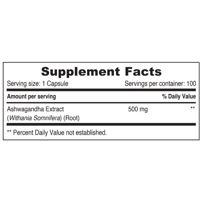 Sunshine Nutrition's Ashwagandha 500 mg Vegetable Capsules 100's