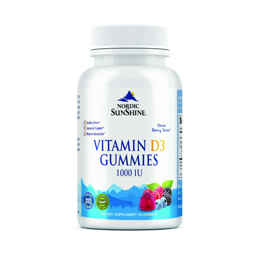Nordic Sunshine Vitamin D3 1000 IU Gummies – Bone Strength, Immune Support & Gelatin-Free Formula – 60’s