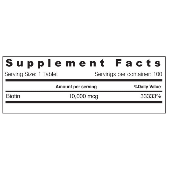 Sunshine Nutrition Ultra Potency Biotin 10000 Mcg 100 Tablets