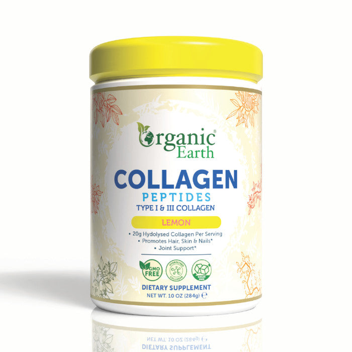 Organic Earth Collagen Peptides Lemon, Hydrolyzed Collagen for Skin, Hair, Nails and Joints - 284g