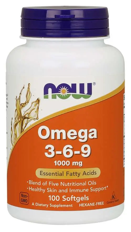Now Omega 3 6 9 Flax Seed, Evening Primrose, Canola, Black Currant & Pumpkin Seed Oils 1000mg Softgels, Pack of 100's NOW