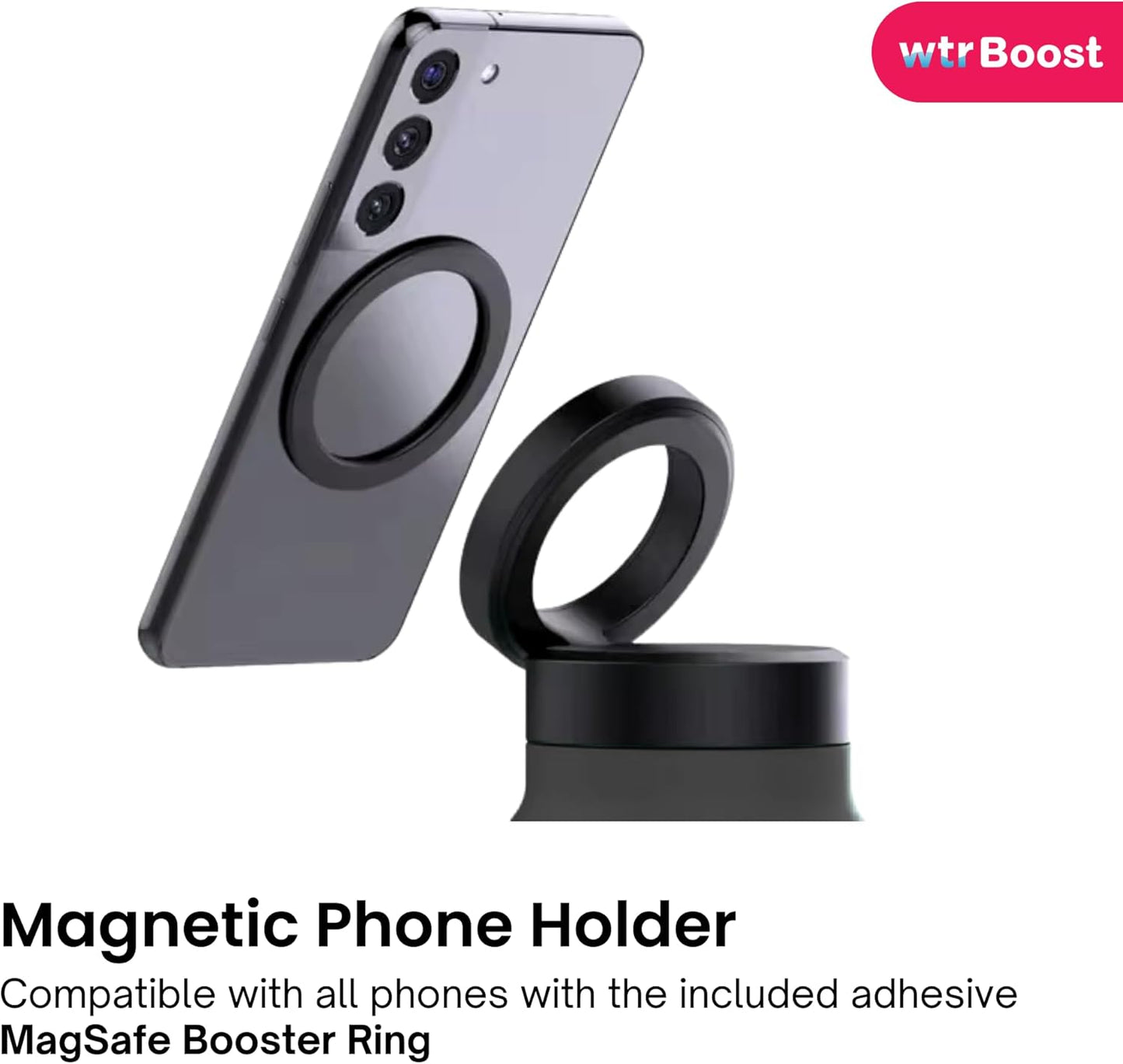 WTR Boost Black Insulated Stainless Steel Water Bottle with Mobile Holder,  Flask for Hot or Cold Beverages - 500ml