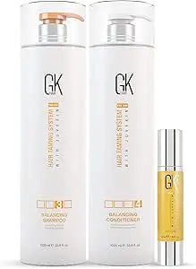 GK HAIR Global Keratin Balancing Shampoo and Conditioner Sets (33.8 Fl Oz/1000ml) with Anti Frizz Serum Argan Oil (1.69 Fl Oz/50ml) for Dry Damaged Repair- All Hair Types Sulfate Paraben Free Unisex GK hair