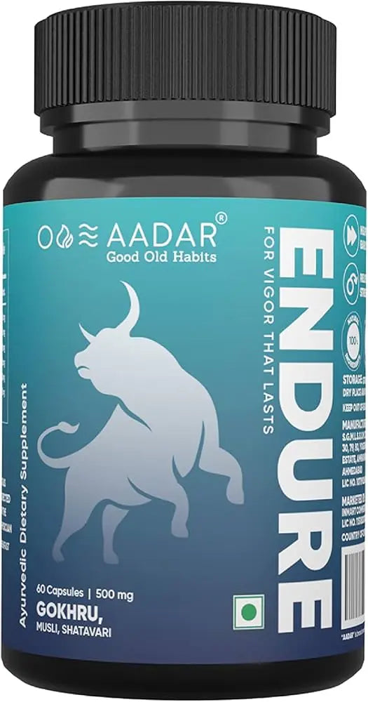 AADAR Endure Capsules Improves Energy Immunity Specially Formulated Contains 10+ Ayurvedic Herbs Including Shilajit Gokhru And Musli 60 Capsules AADAR
