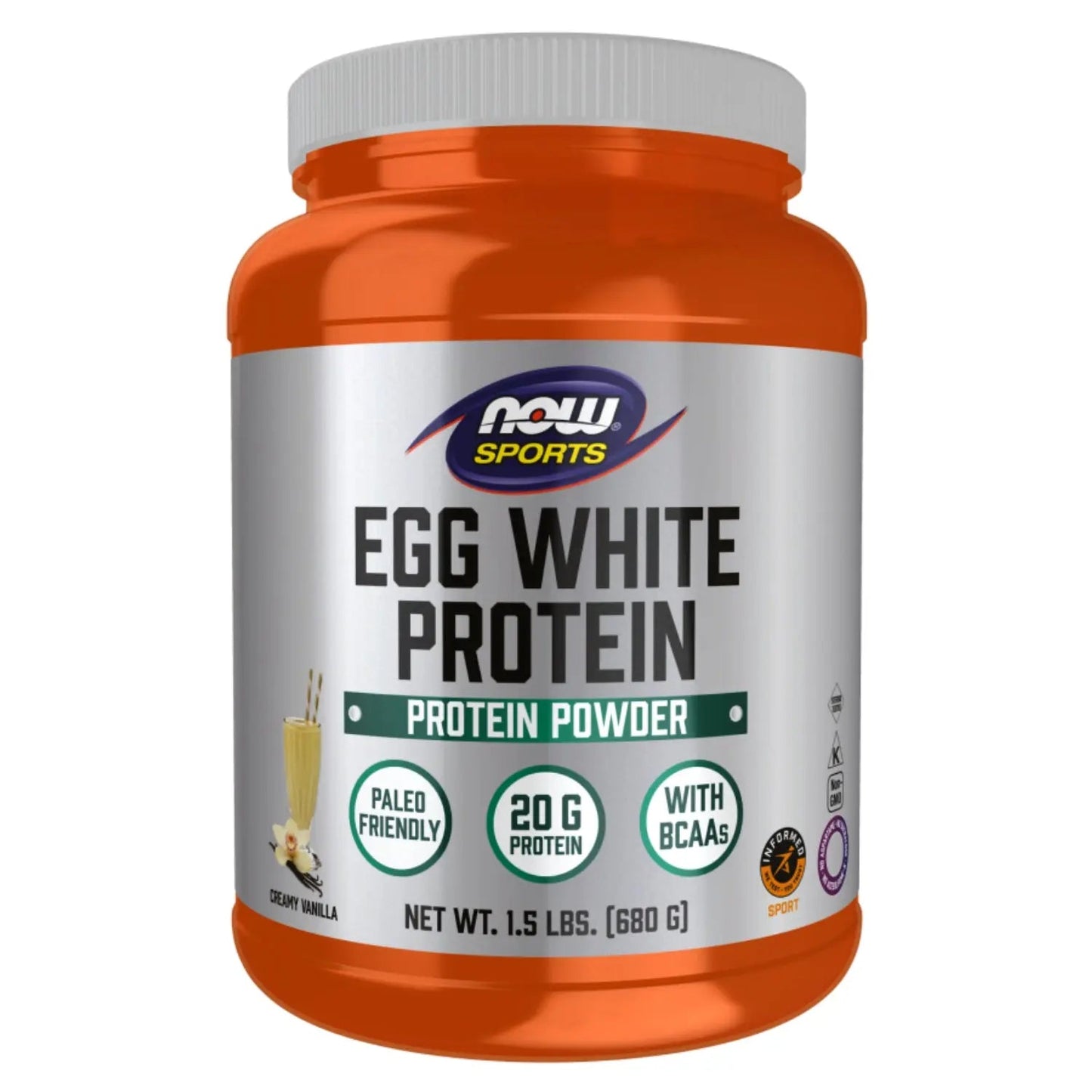 Now Sports Eggwhite Protein Powder With BCAAs, Creamy Vanilla, For Muscle Growth & Recovery 1.5lbs Now