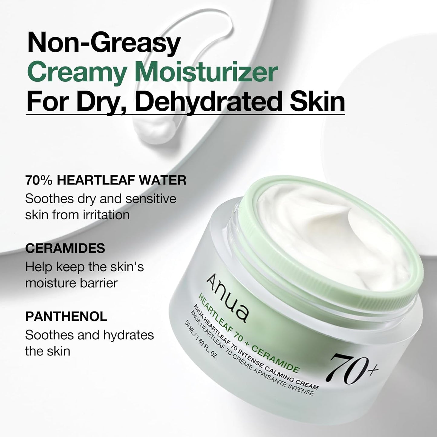 Anua Heartleaf 70% Intense Calming Facial Cream For Dry & Sensitive Skin - 50ml