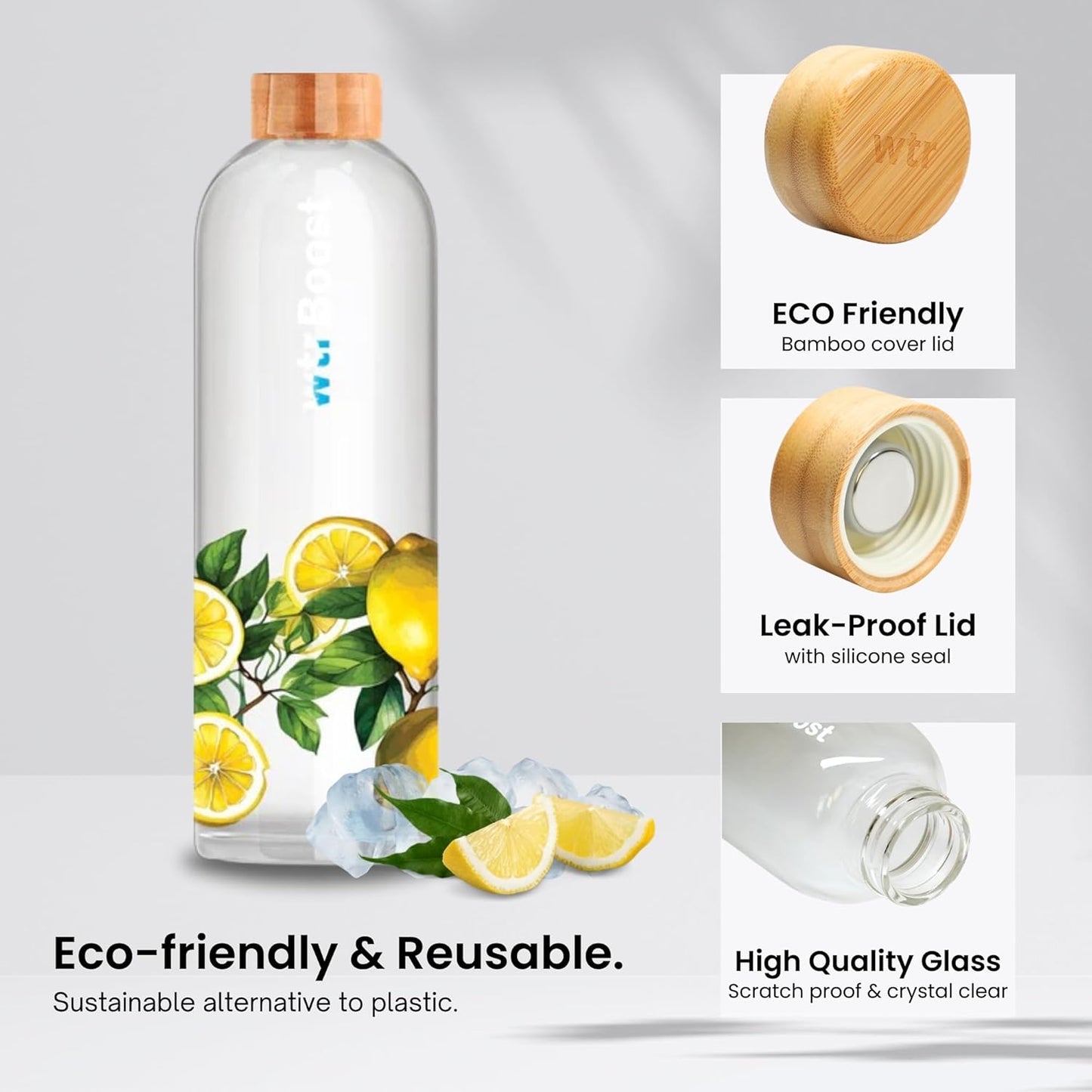 WTR Boost Borosilicate Amalfi Glass Bottle - 600ml