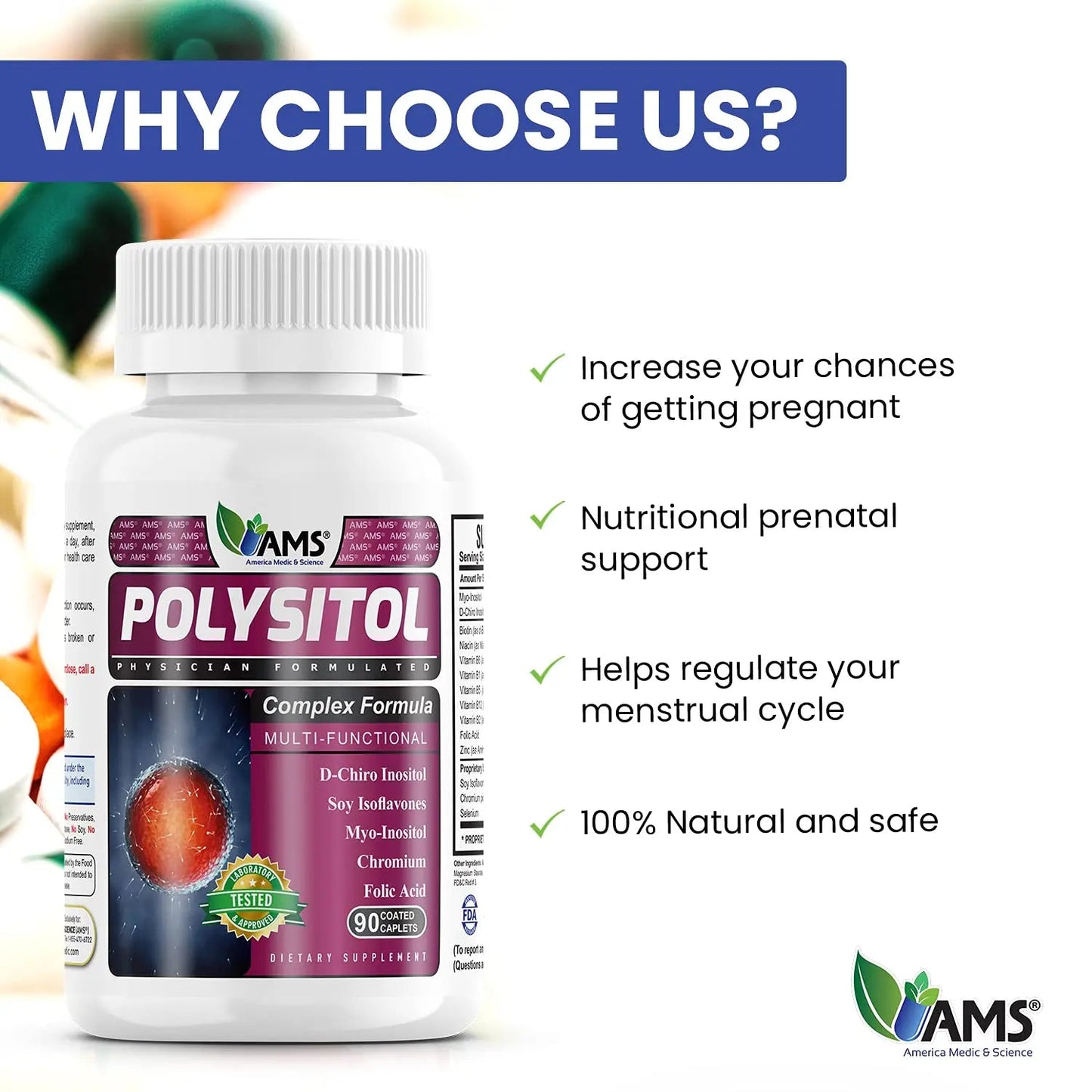 AMS Polysitol Caplet, Fertility Supplement For Women, Pack of 90's AMS