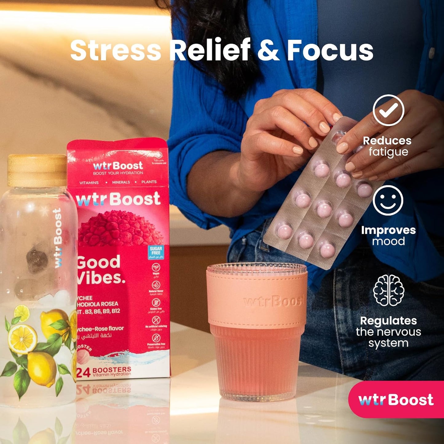 WTR Boost Good Vibes Hydration Lychee-Rose flavor - 24 Tablets