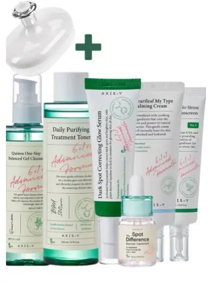 AXIS-Y Optimal Collection for Glowing Skin - Complete Skincare Routine with Purifying Cleansing Gel, Treatment Toner, Brightening Glow Serum, Soothing Calming Cream, and Protective Sunscreen (555ml) | Best Price UAE | Dubai, Abu Dhabi Axis-Y