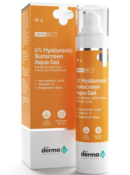 The Derma Co Hyaluronic Sunscreen Aqua Ultra Light Gel With Spf 50 Pa++++ For Broad Spectrum, UV A, UV B & Blue Light Protection For Oily Skin - 50G the demo