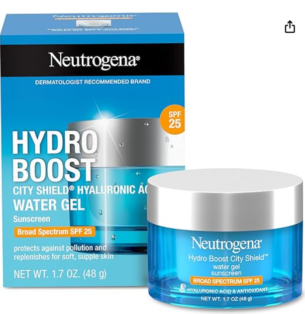Neutrogena Hydro Boost City Shield Water Gel with Hydrating Hyaluronic Acid, Facial Moisturizer with Broad Spectrum SPF 25 Sunscreen, Oil-Free, Alcohol-Free, Non-Comedogenic, 1.7 oz