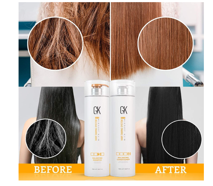 مجموعة شامبو وبلسم GK HAIR Global Keratin Balancing (33.8 أونصة سائلة/1000 مل) للشعر الدهني والمصبوغ، تنظيف عميق مثالي للشعر المُعالج بشكل مفرط والمُجهد بيئيًا