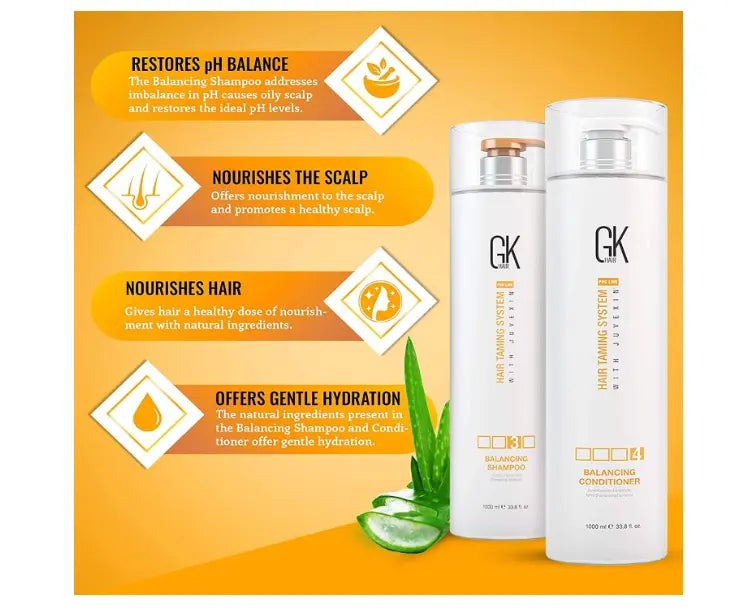 GK HAIR Global Keratin Balancing Shampoo and Conditioner Sets (33.8 Fl Oz/1000ml) For Oily & Color Treated Hair Deep Cleansing Ideal for Over-Processed and Environmentally Stressed Hair GK hair