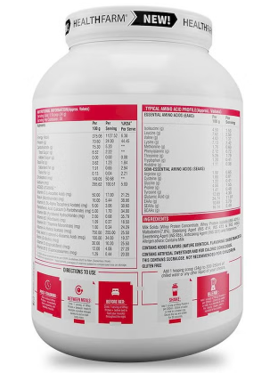 Healthfarm 100% Whey Protein Plus Powder, Strawberry Pound Cake Flavour 2kg - 55 Servings