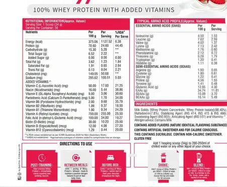Healthfarm 100% Whey Protein Plus Powder, Strawberry Pound Cake Flavour 2kg - 55 Servings Healthfarm