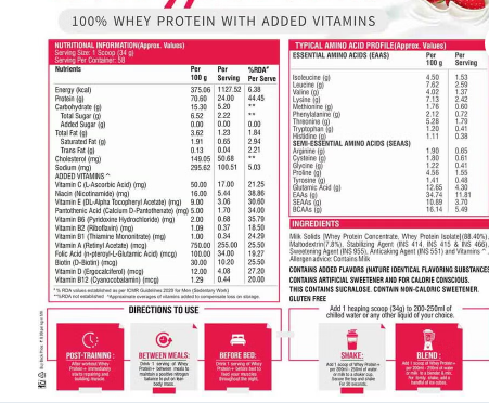 Healthfarm 100% Whey Protein Plus Powder, Strawberry Pound Cake Flavour 2kg - 55 Servings