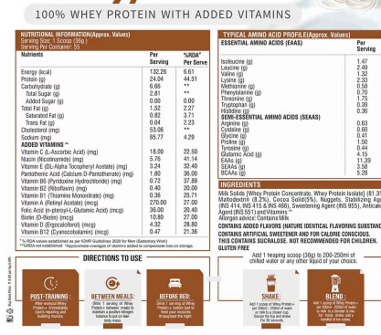 Healthfarm 100% Whey Protein Plus Powder, Choco Crunch Flavour 2kg - 55 Servings