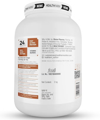 Healthfarm 100% Whey Protein Plus Powder, Choco Crunch Flavour 2kg - 55 Servings