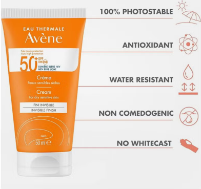 Avene Very High Protection SPF50+ Invisible Finish Cream For Dry Sensitive Skin 50ml - PROMO PACK Avene