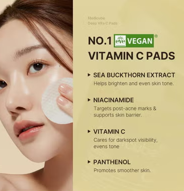 Medicube Deep Vita C With 2% Niacinamide Facial Toner Pads For Dark Spots & Blemish Care 150g, Pack of 70's
