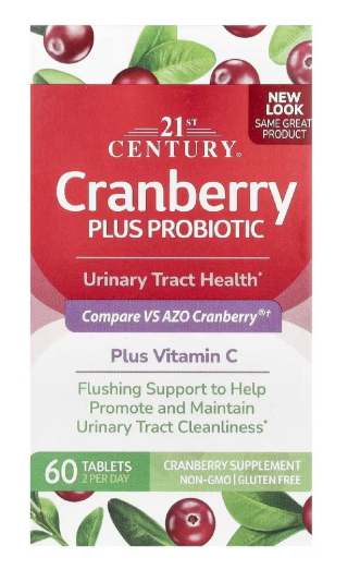 21st Century Cranberry Plus Probiotic Tablets For Urinary Tract Support, Pack of 60's