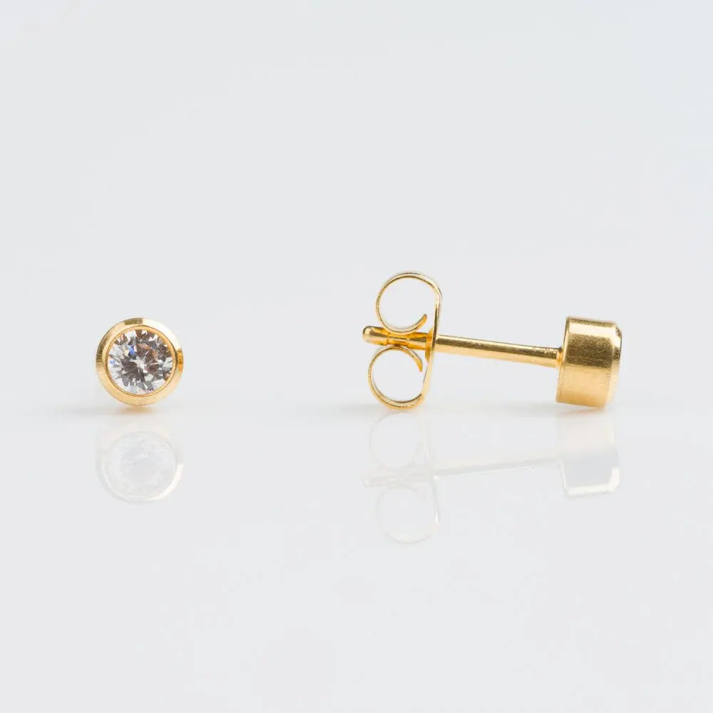 Tiny Tips 3mm Bezel Cubic Zirconia - Gold Plated - Studex UK STUDEX