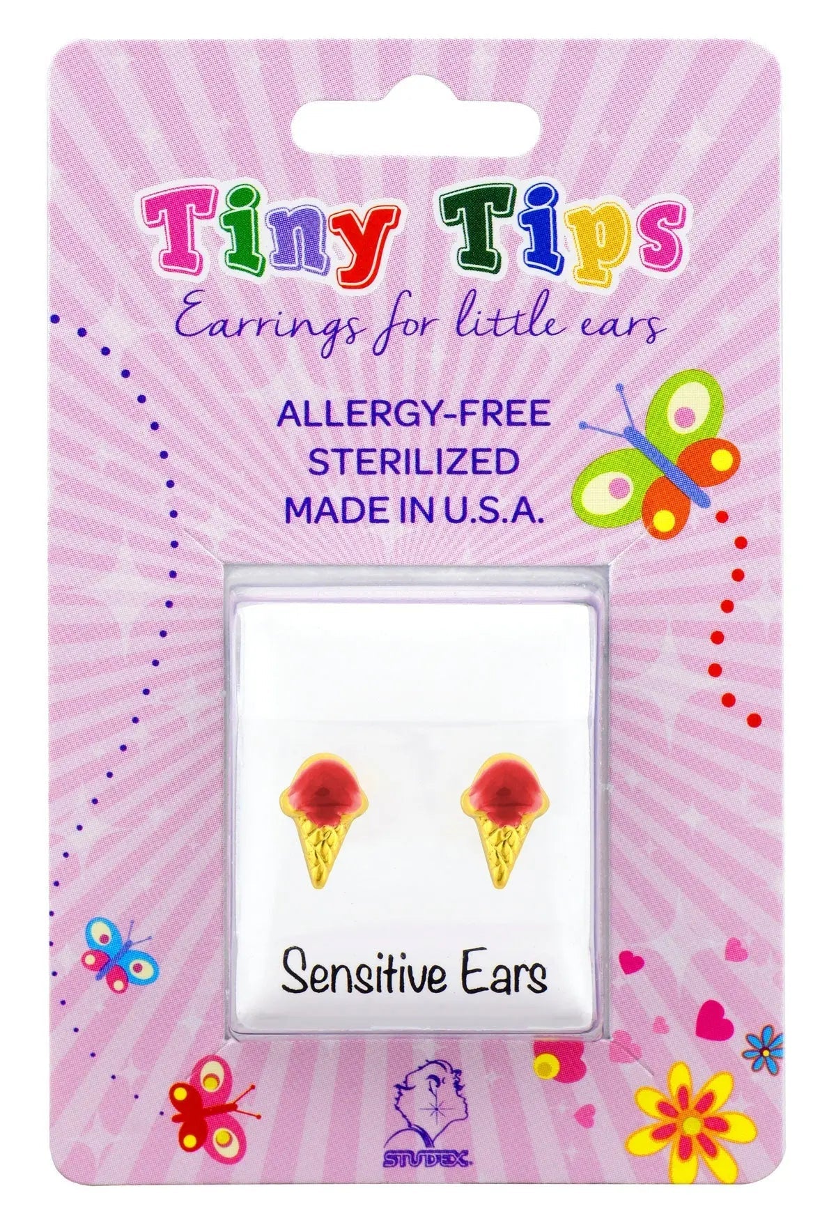 Tiny Tips Ice Cream Studs - Red - Gold Plated Studex