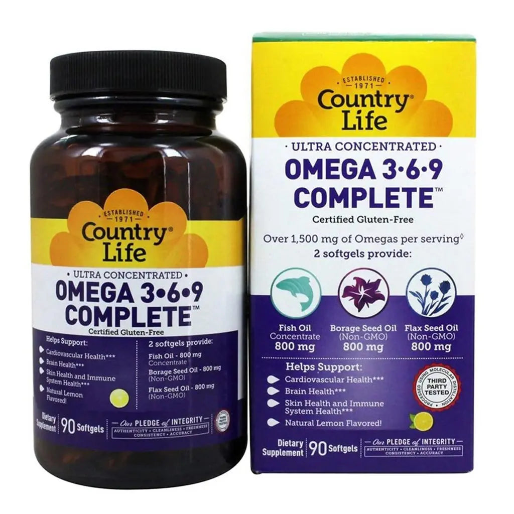 Country Life Ultra-Concentrated Omega 3-6-9 Complete Softgels, Pack of 90's Country Life