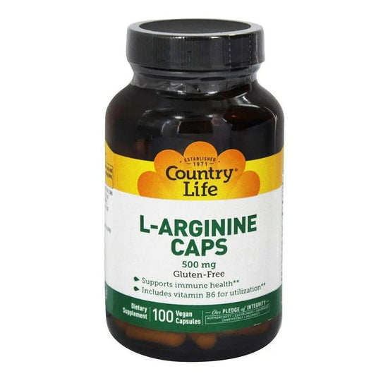 Country Life L- Arginine 500mg Vegan Capsules For Immune Support, Pack of 100's Country Life