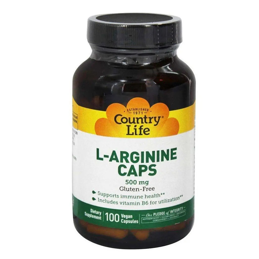 Country Life L- Arginine 500mg Vegan Capsules For Immune Support, Pack of 100's Country Life