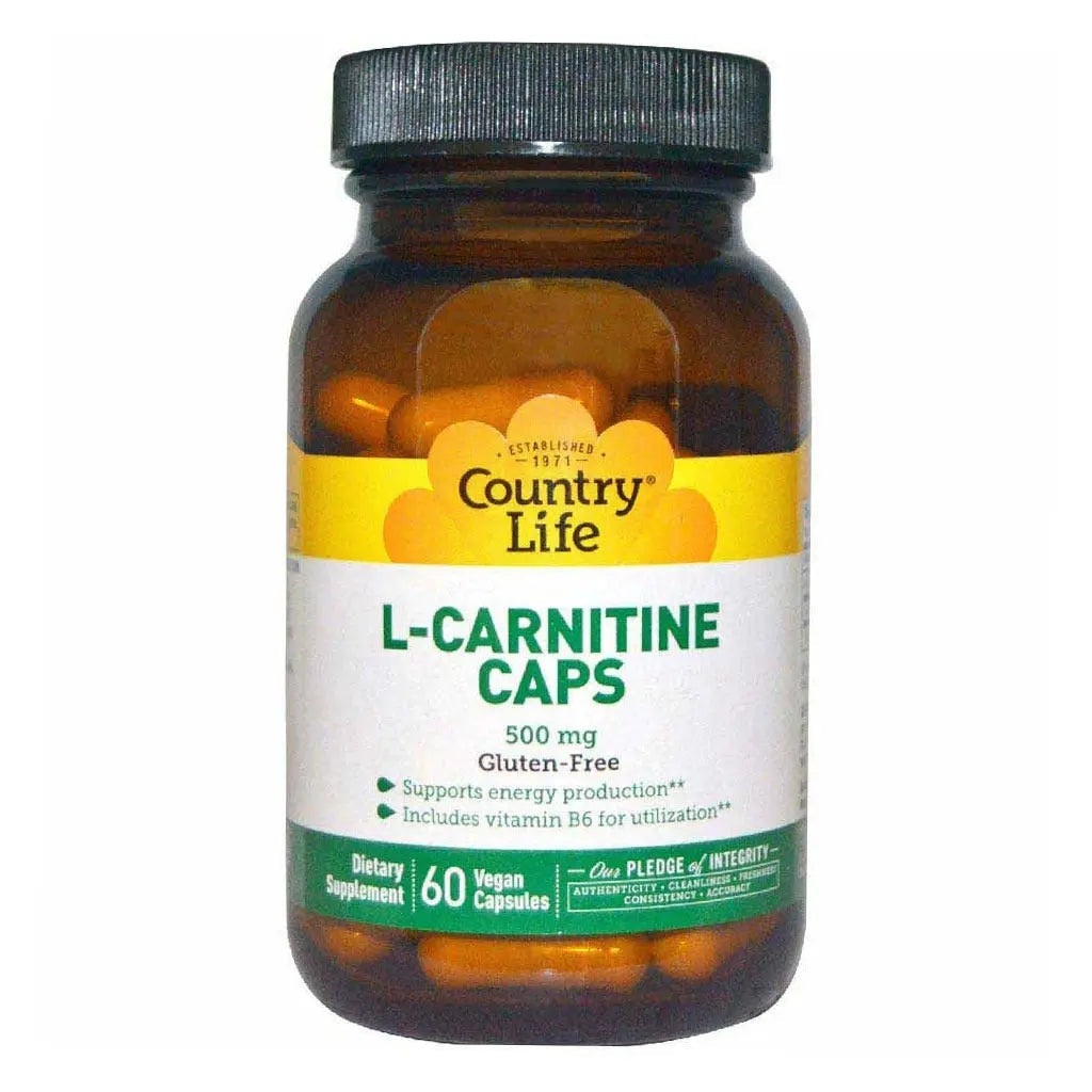 Country Life L-Carnitine 500 mg Vegan Capsule Supplement For Energy Support, Pack of 60's Country Life