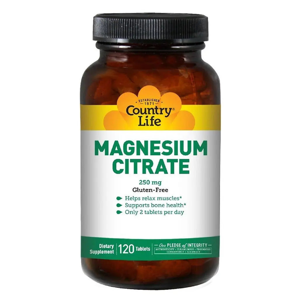 Country Life Gluten-Free Magnesium Citrate 250 mg Tablets For Bone & Muscle Health, Pack of 120's Country Life