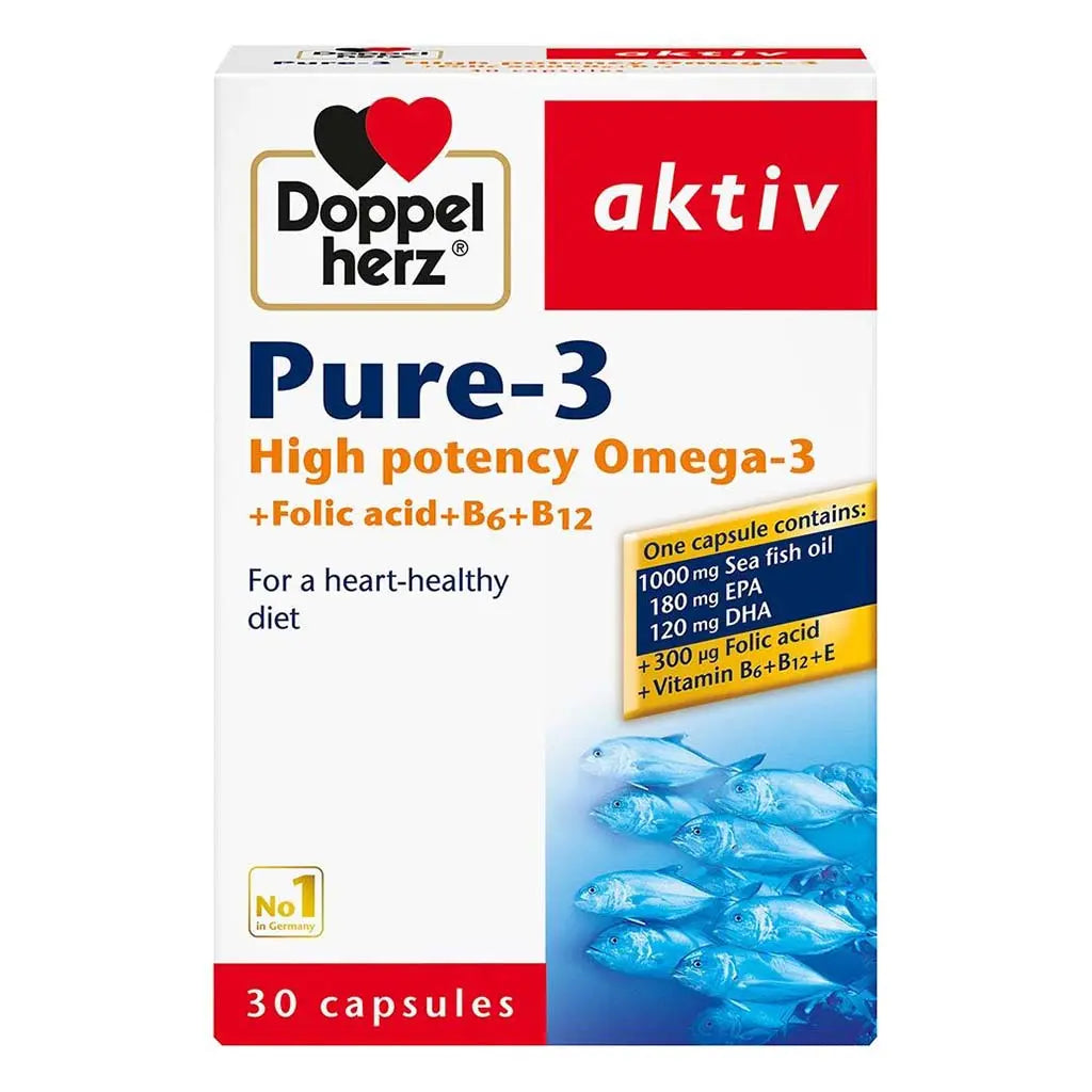Doppelherz aktiv Pure-3 High Potency Omega-3 EPA + DHA Capsules For Heart Health, Pack of 30's Doppelherz